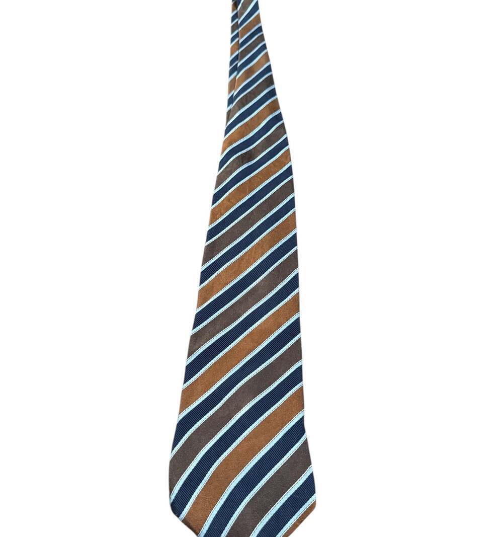 Vintage Roberto Villini Collezione Silk Tie Brown Blue Stripe Made in Korea